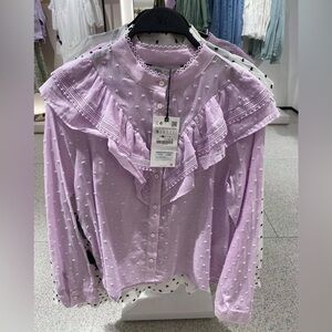 🎀ZARA🎀 embroidered ruffle blouse lilac